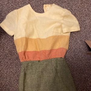 Vintage 1960s yellow orange and green wool dress